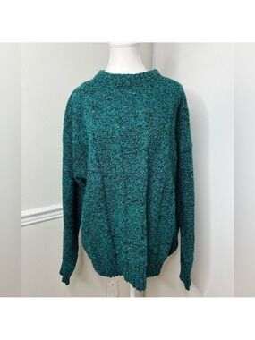 Vintage Wool Cable Knit Crew Neck Speckled Sweater L